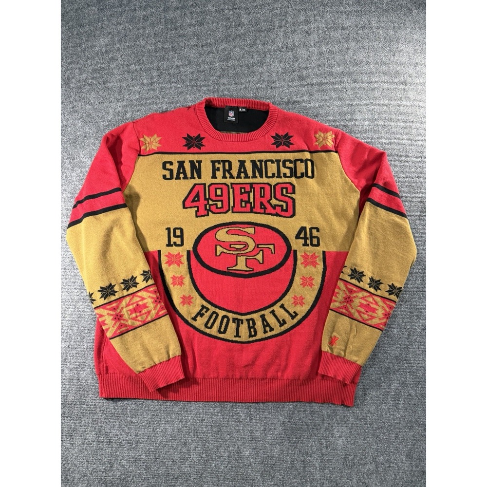 San Francisco 49ers NFL Christmas Sweater Mens 2XL Red Gold Football Logo